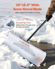 Snow Pusher Shovel, 76.2 cm Outdoor Snowplow Shovel with Ergonomic Grip, HDPE Plastic Blade, Winter Shovels V952-WLKSL3035INC7ZY9Y001V0