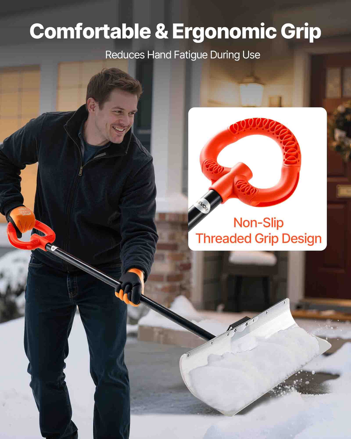 Snow Pusher Shovel, 76.2 cm Outdoor Snowplow Shovel with Ergonomic Grip, HDPE Plastic Blade, Winter Shovels V952-WLKSL3035INC7ZY9Y001V0