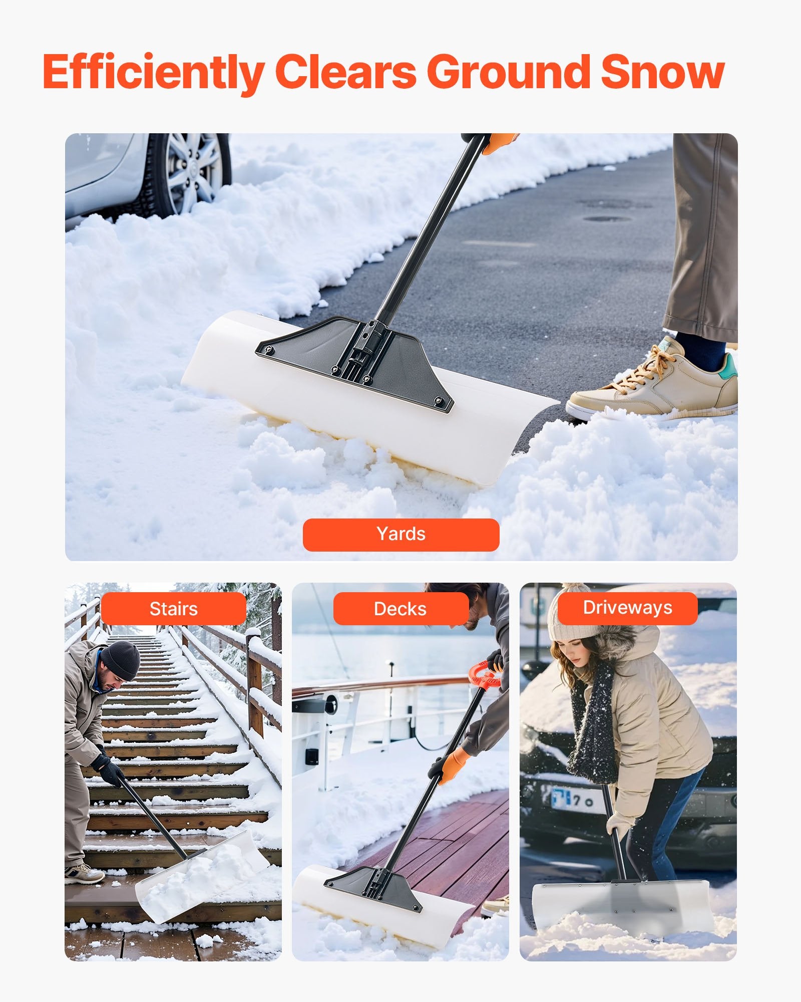 Snow Pusher Shovel, 76.2 cm Outdoor Snowplow Shovel with Ergonomic Grip, HDPE Plastic Blade, Winter Shovels V952-WLKSL3035INC7ZY9Y001V0