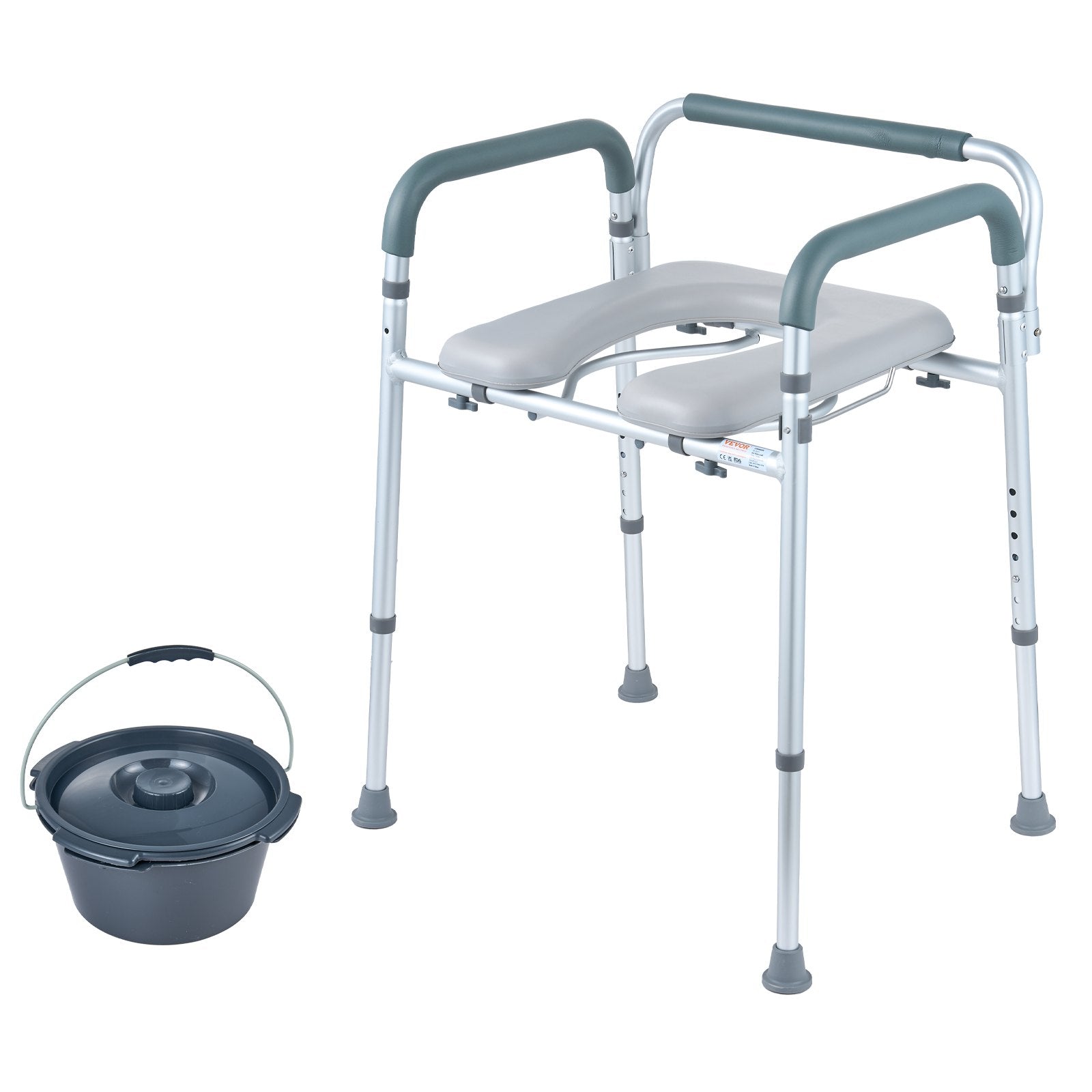 Commode Chair, Bedside Commode with Padded Seat and Arms, 7-Level Adjustable Height, 5.8L Removable Bucket, V952-WLLGS350BLRZ8J6E0V0