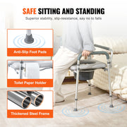 Commode Chair, Bedside Commode with Padded Seat and Arms, 7-Level Adjustable Height, 5.8L Removable Bucket, V952-WLLGS350BLRZ8J6E0V0