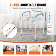 Commode Chair, Bedside Commode with Padded Seat and Arms, 7-Level Adjustable Height, 5.8L Removable Bucket, V952-WLLGS350BLRZ8J6E0V0