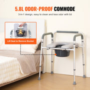 Commode Chair, Bedside Commode with Padded Seat and Arms, 7-Level Adjustable Height, 5.8L Removable Bucket, V952-WLLGS350BLRZ8J6E0V0