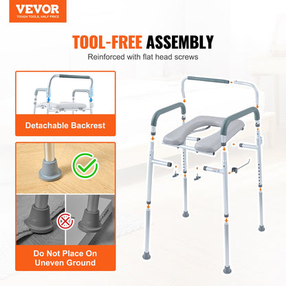 Commode Chair, Bedside Commode with Padded Seat and Arms, 7-Level Adjustable Height, 5.8L Removable Bucket, V952-WLLGS350BLRZ8J6E0V0