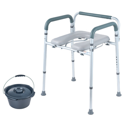 Commode Chair, Bedside Commode with Padded Seat and Arms, 7-Level Adjustable Height, 5.8L Removable Bucket, V952-WLLGS350BLRZ8J6E0V0