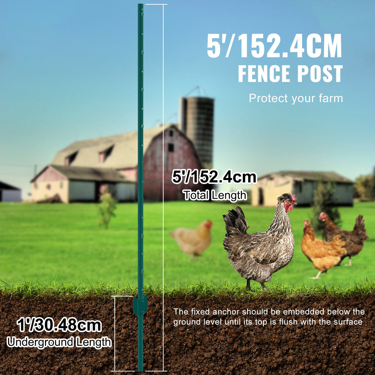 5 Feet Fence Post 10 Pack T-Post Heavy Duty Metal Fence Posts Green V952-WLLZJSK5YC10LFG33V0