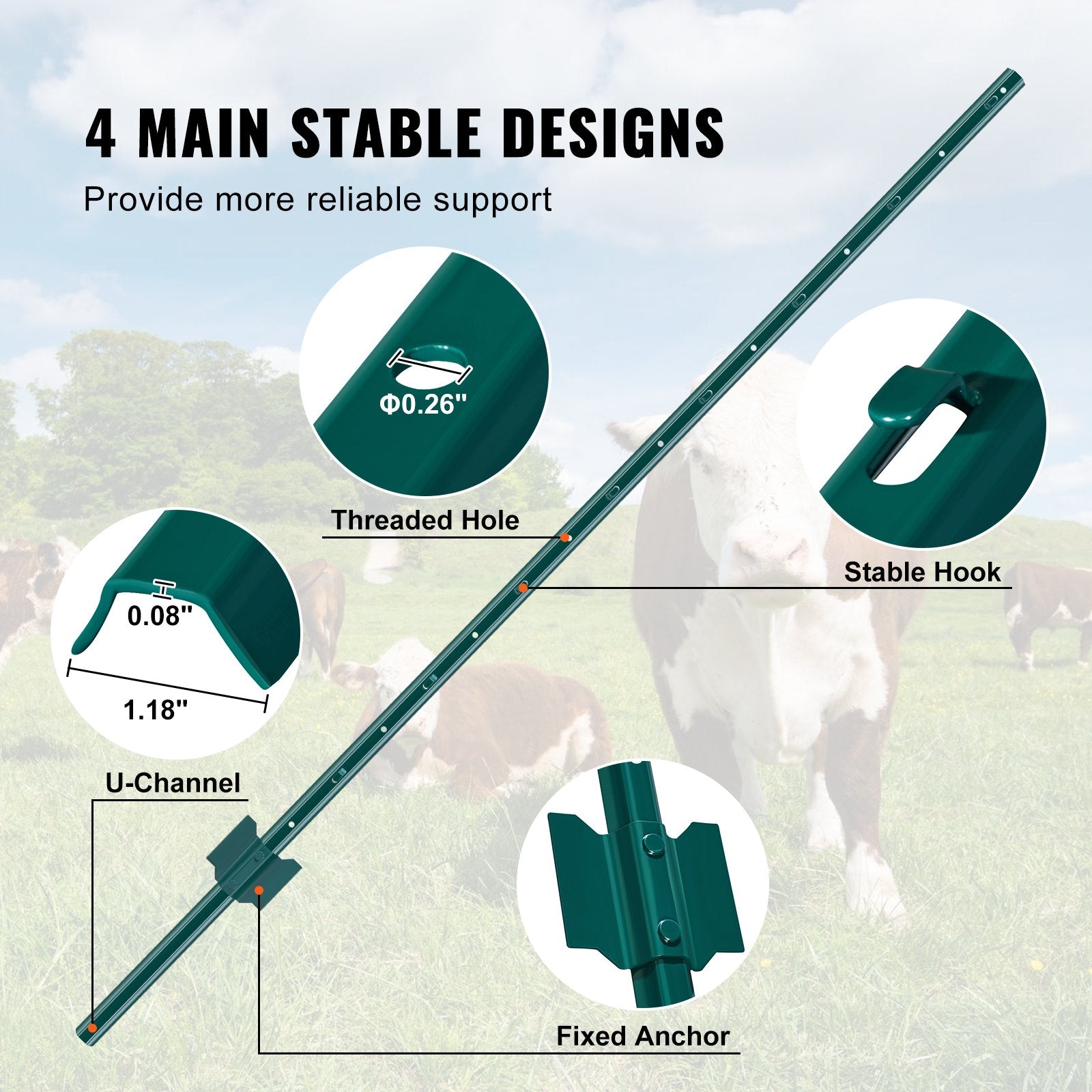 5 Feet Fence Post 10 Pack T-Post Heavy Duty Metal Fence Posts Green V952-WLLZJSK5YC10LFG33V0