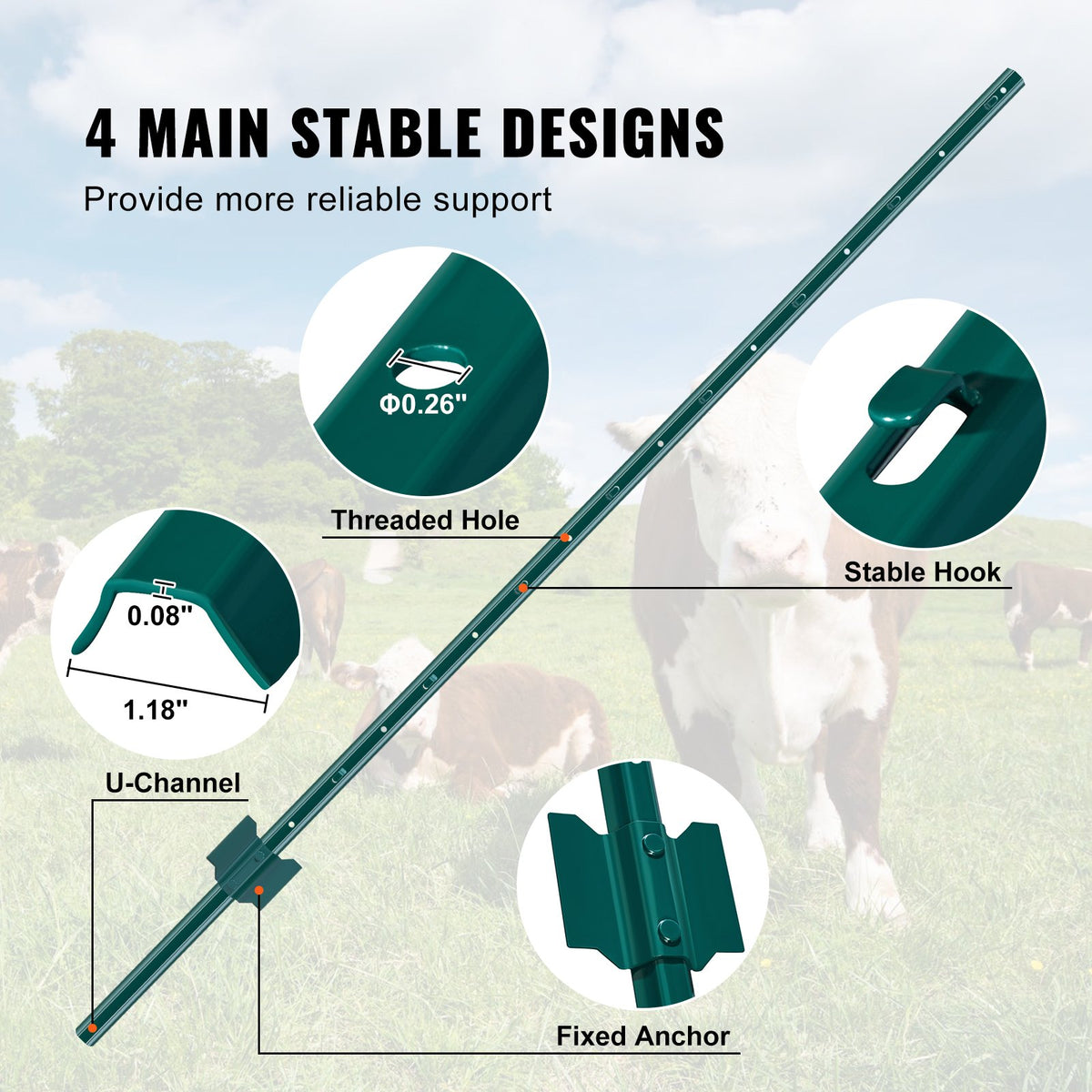 5 Feet Fence Post 10 Pack T-Post Heavy Duty Metal Fence Posts Green V952-WLLZJSK5YC10LFG33V0