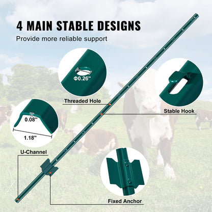 5 Feet Fence Post 10 Pack T-Post Heavy Duty Metal Fence Posts Green V952-WLLZJSK5YC10LFG33V0