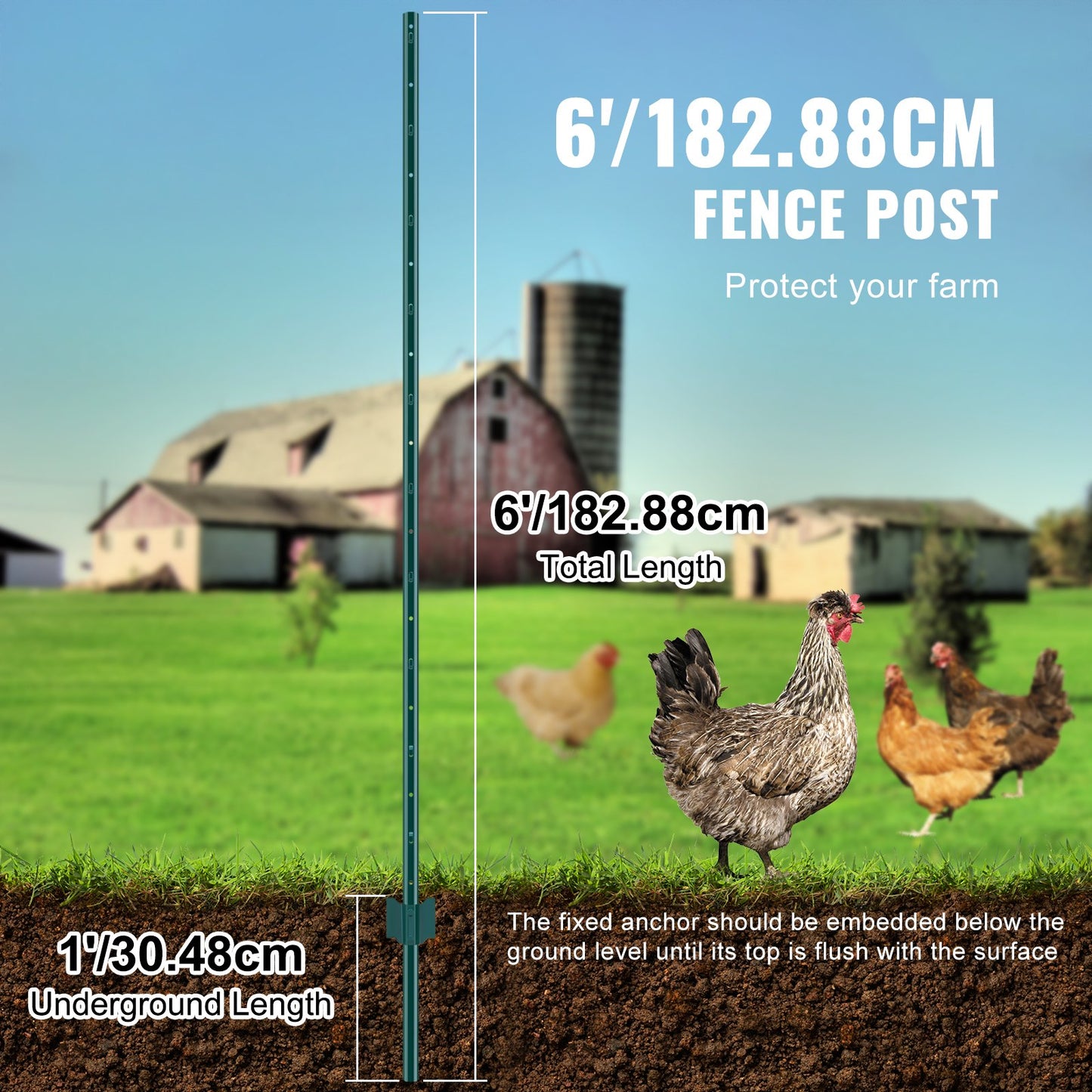 6 Feet Fence Post 6 Pack T-Post Heavy Duty Metal Fence Posts Green V952-WLLZJSK6JZ6Y7M4FOV0