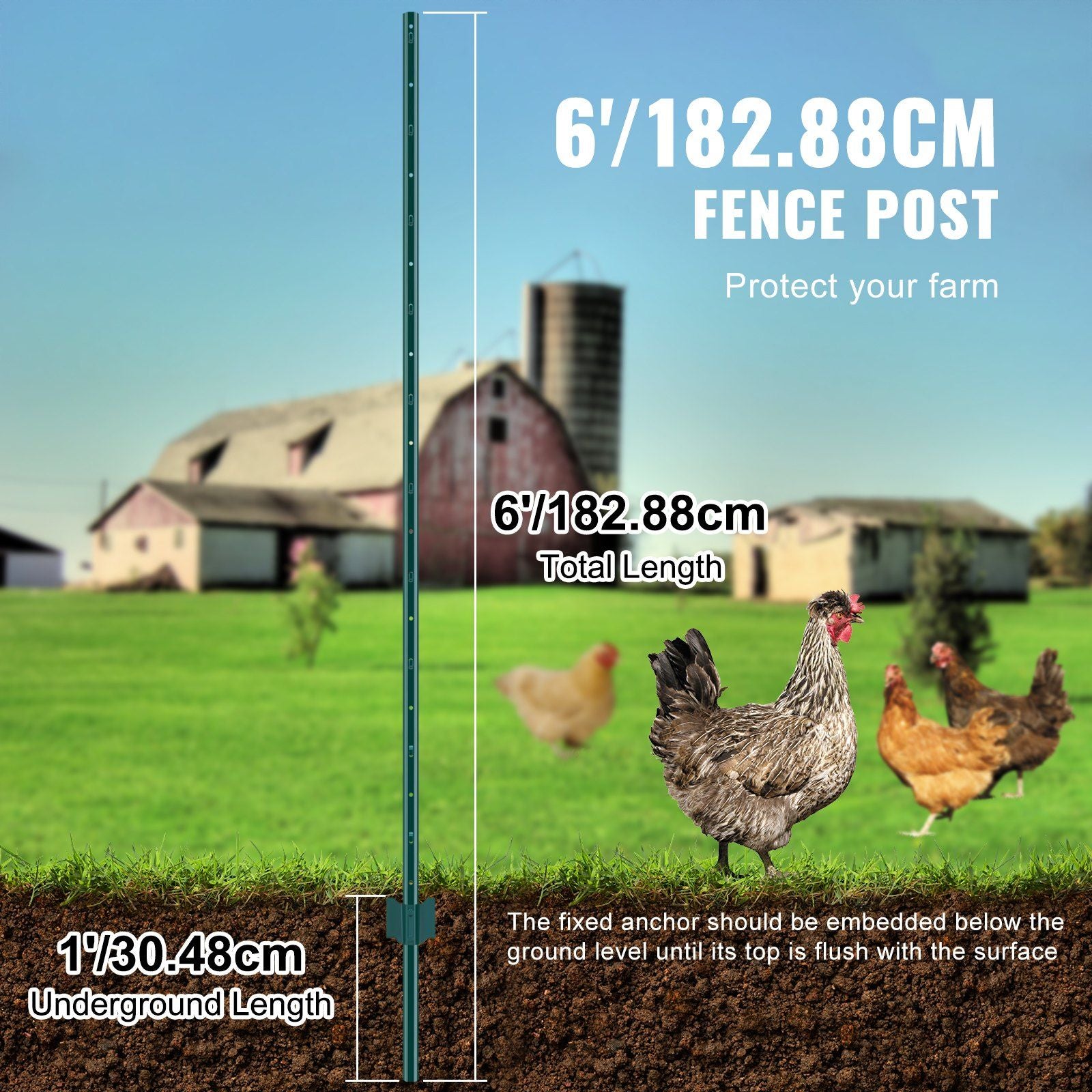 6 Feet Fence Post, 10 Pack U-Channel Heavy Duty Metal Fence Posts, Sturdy Steel Fence Stakes for Garden Yard, V952-WLLZJSK6YC10EWSGIV0