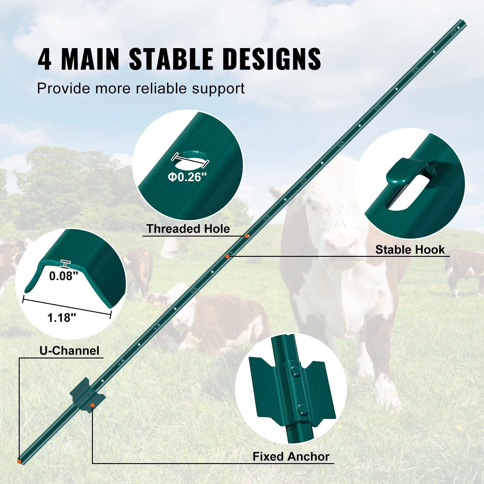 6 Feet Fence Post, 10 Pack U-Channel Heavy Duty Metal Fence Posts, Sturdy Steel Fence Stakes for Garden Yard, V952-WLLZJSK6YC10EWSGIV0