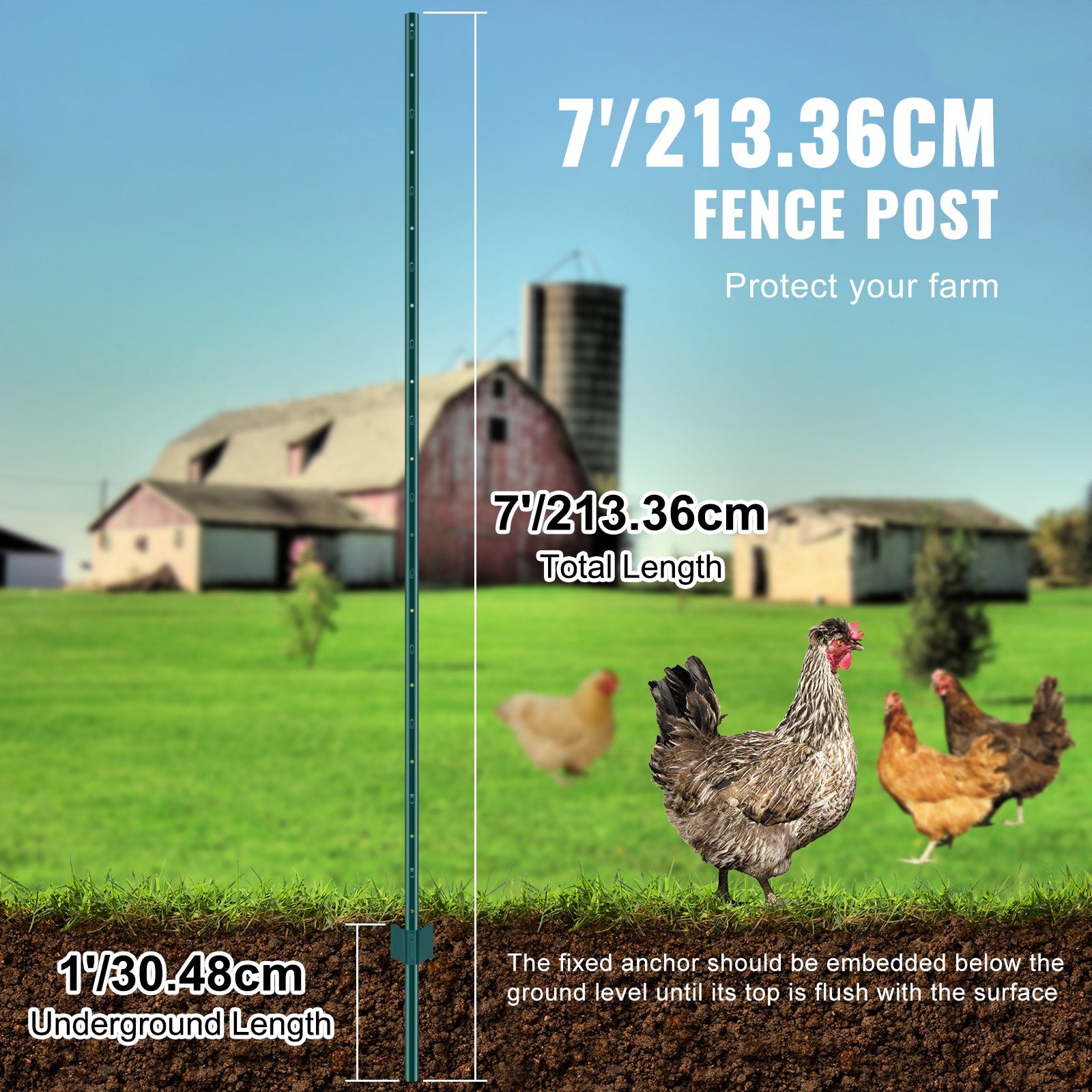 7 Feet Fence Post, 10 Pack U-Channel Heavy Duty Metal Fence Posts, Sturdy Steel Fence Stakes for Garden Yard, V952-WLLZJSK7YC103JD9JV0