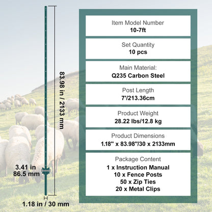 7 Feet Fence Post, 10 Pack U-Channel Heavy Duty Metal Fence Posts, Sturdy Steel Fence Stakes for Garden Yard, V952-WLLZJSK7YC103JD9JV0