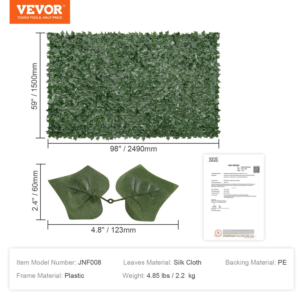 Ivy Privacy Fence, 59 x 98 in Artificial Green Wall Screen, Greenery Ivy Fence with Mesh Cloth Backing and V952-WLSRZZWQ1J59BZSPWV0