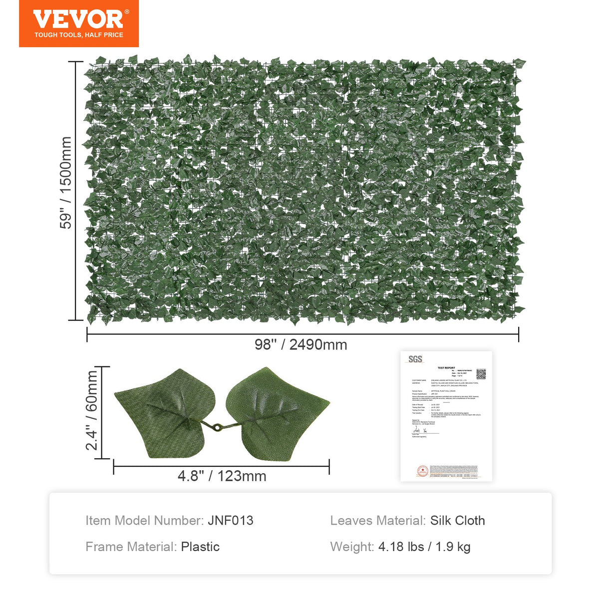 Ivy Privacy Fence, 1500 x 2490 mm Artificial Green Wall Screen, Greenery Ivy Fence with Strengthened Joint, V952-WLSRZZWQ1J59OTT0SV0