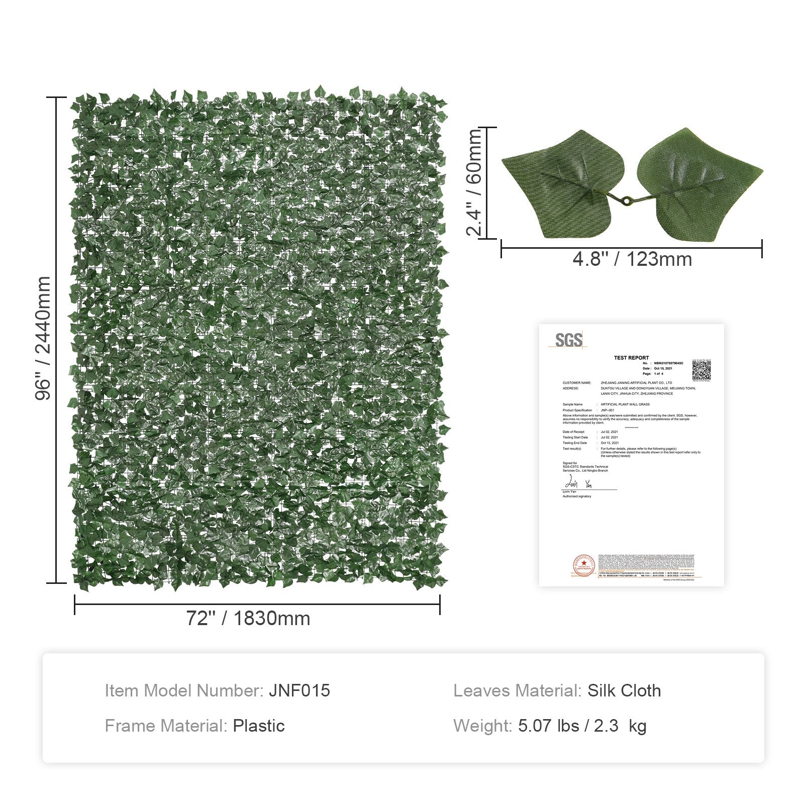 Ivy Privacy Fence, 2440 x 1830 mm Artificial Green Wall Screen, Greenery Ivy Fence with Strengthened Joint, V952-WLSRZZWQ1J96DMACJV0