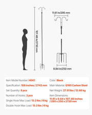 Double Shepherds Hooks for Outdoor, 8 Pack 2730 mm Heavy Duty Bird Feeder Pole, 19 mm Thick Garden Hooks for V952-WNGJSMYRGG10OUELN001V0