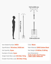 Double Shepherds Hooks for Outdoor, 8 Pack 1950 mm Heavy Duty Bird Feeder Pole, 19 mm Thick Garden Hooks for V952-WNGJSMYRGG76D79CC001V0