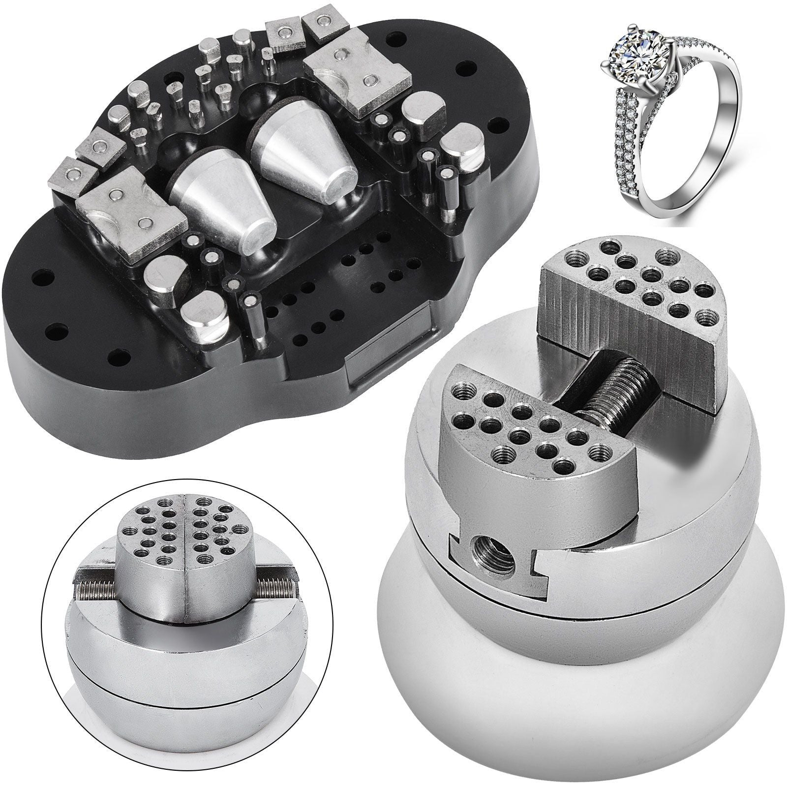 Ball Vise, 3" Engraving Setting Tool, 360 degrees Rotation Engraving Block Vise, 30 PCS Attachment Jewelry V952-WNXZSZGRS3YC00001V0