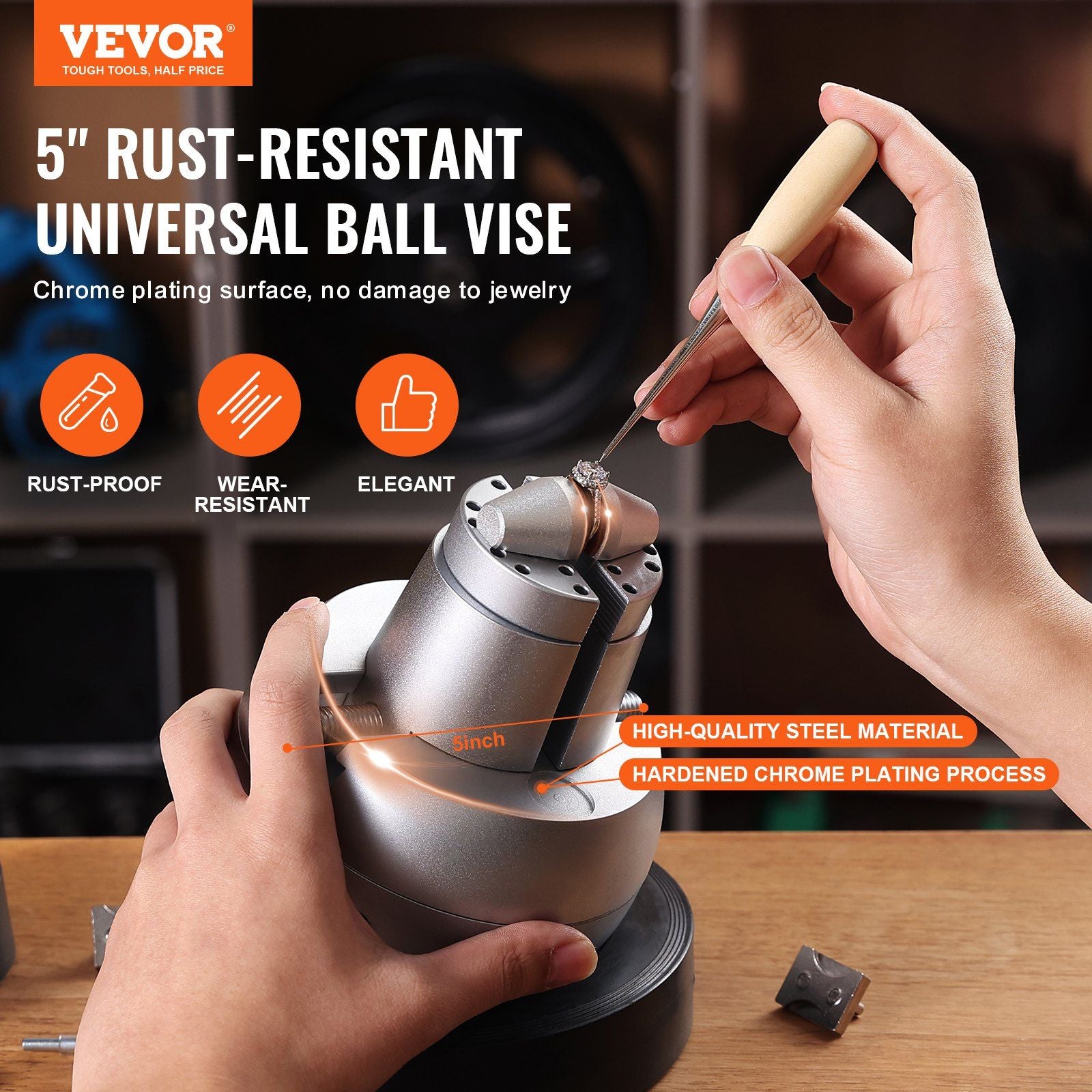 Ball Vise, 5" Engraving Setting Tool, 360 degrees Rotation Engraving Block Vise, 35 PCS Attachment Jewelry V952-WNXZSZYHDGW337TS8V0