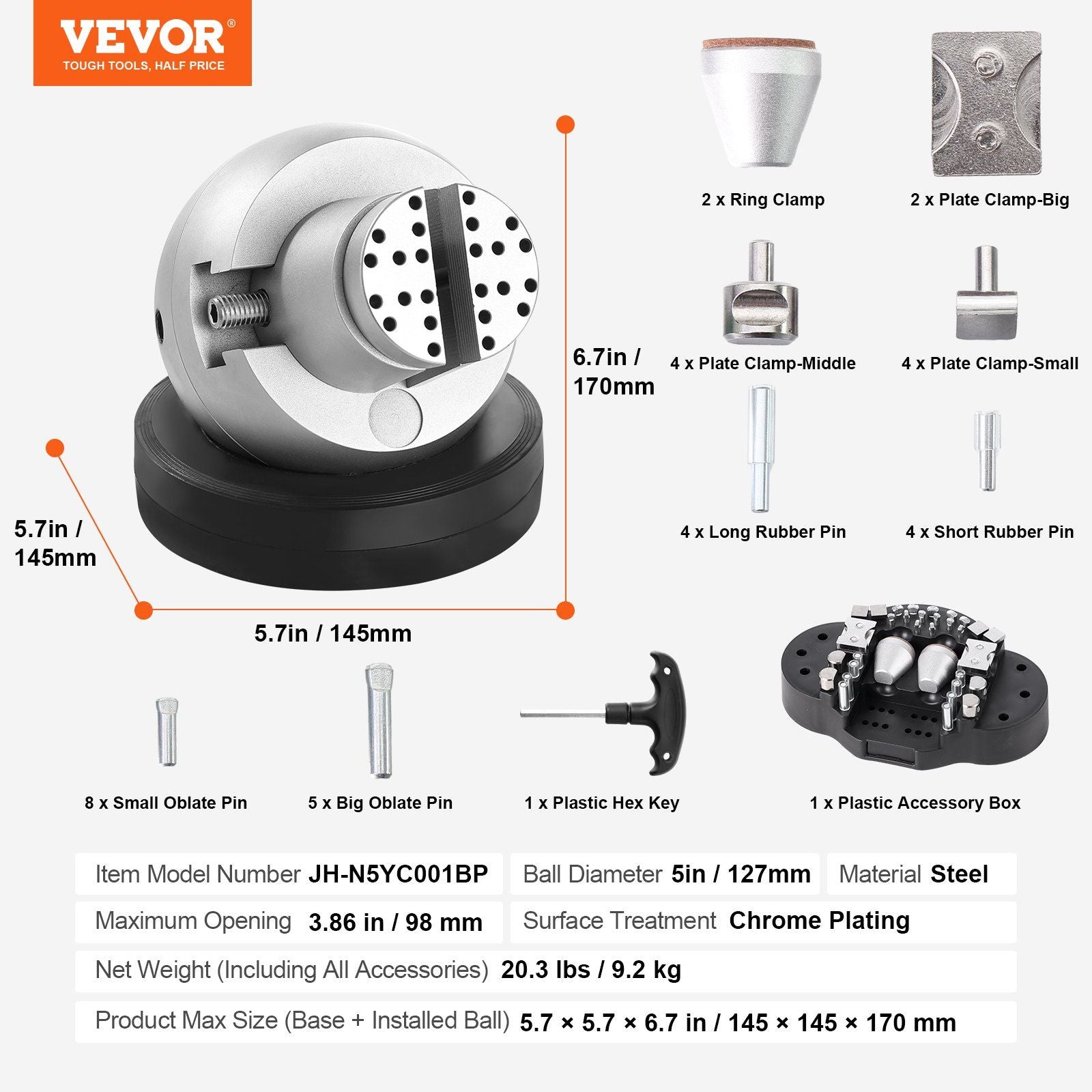 Ball Vise, 5" Engraving Setting Tool, 360 degrees Rotation Engraving Block Vise, 35 PCS Attachment Jewelry V952-WNXZSZYHDGW337TS8V0