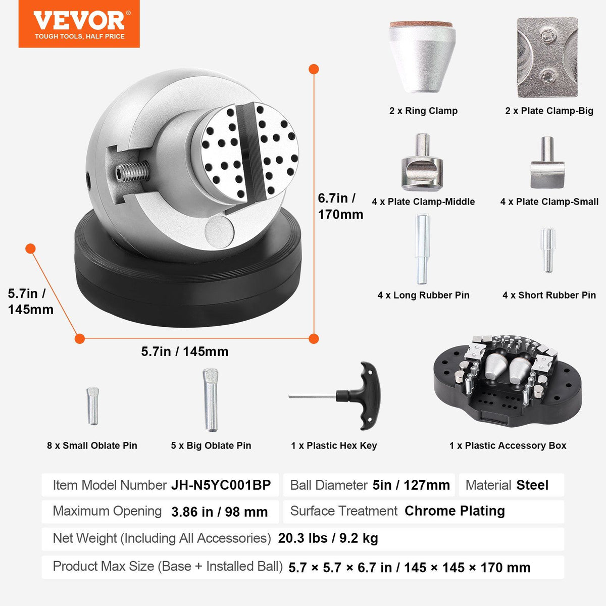 Ball Vise, 5" Engraving Setting Tool, 360 degrees Rotation Engraving Block Vise, 35 PCS Attachment Jewelry V952-WNXZSZYHDGW337TS8V0