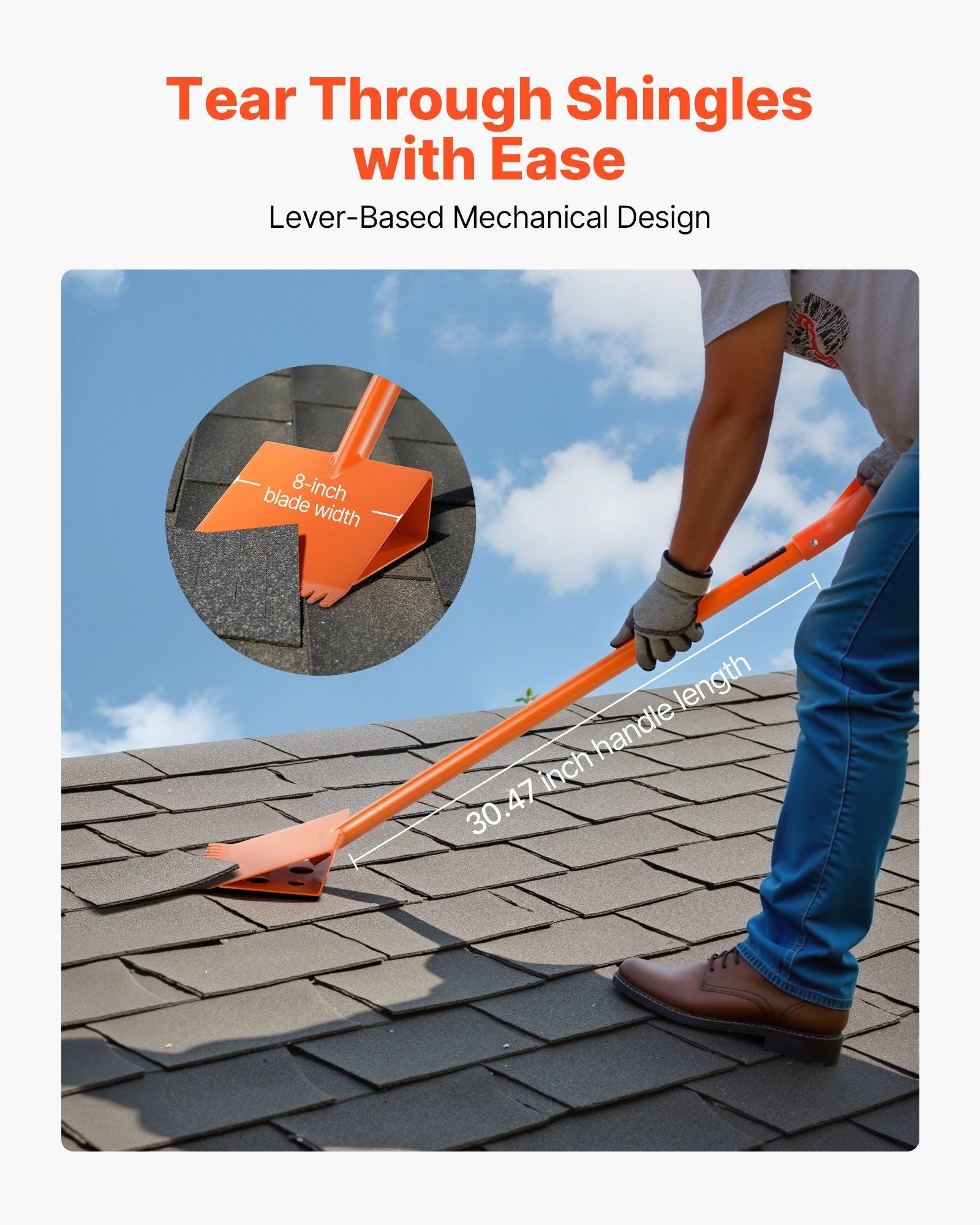Shingle Shovel 2 Pack, D-Grip Handle Shingle Roof Ripper, High Hardness 45# Steel & Lightweight Easy Tearing V952-WPQCQ2PCS45HM4AUG001V0