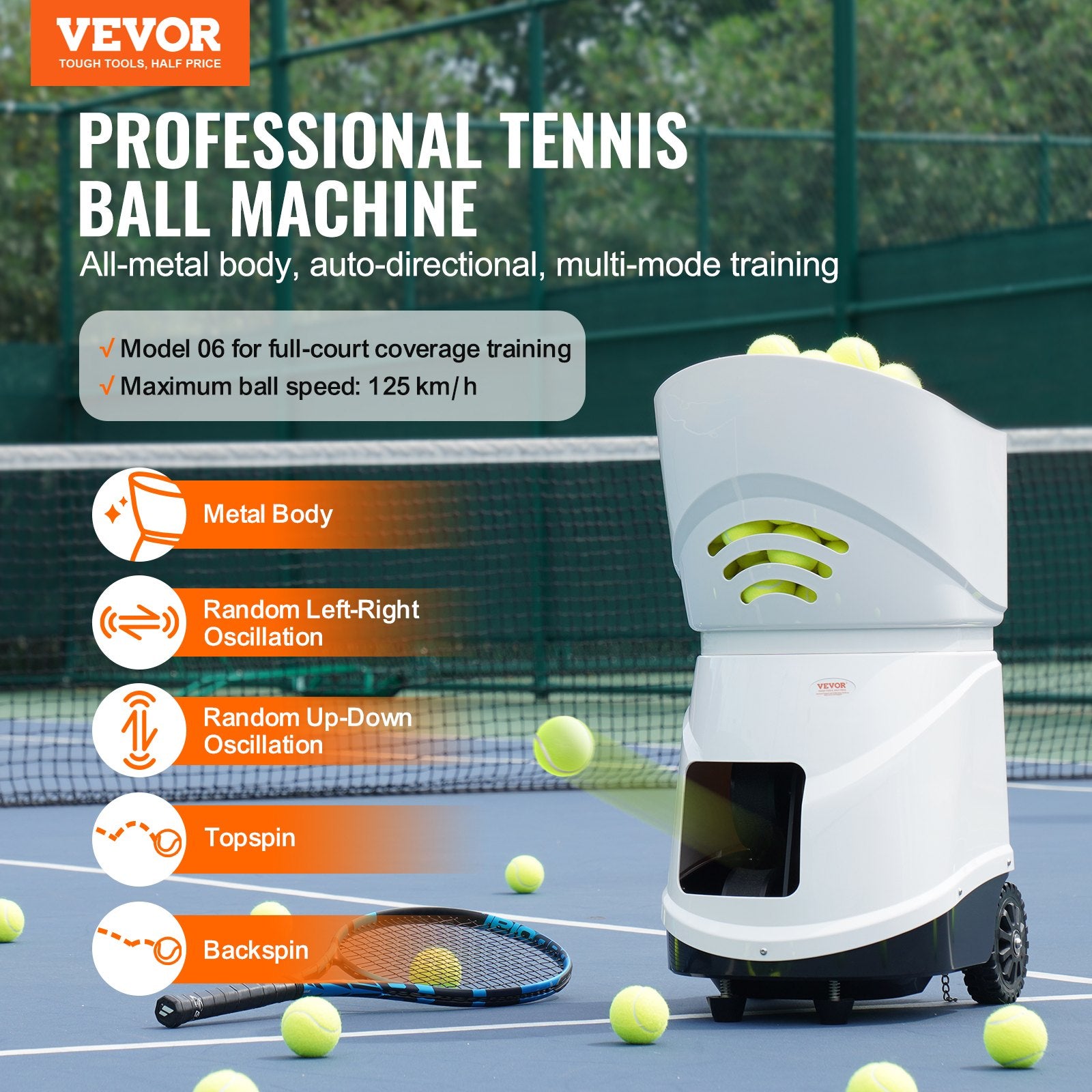 Tennis Ball Machine Automatic Portable Ball Launcher Training Practice V952-WQFQJYX06JCKSGF84V3
