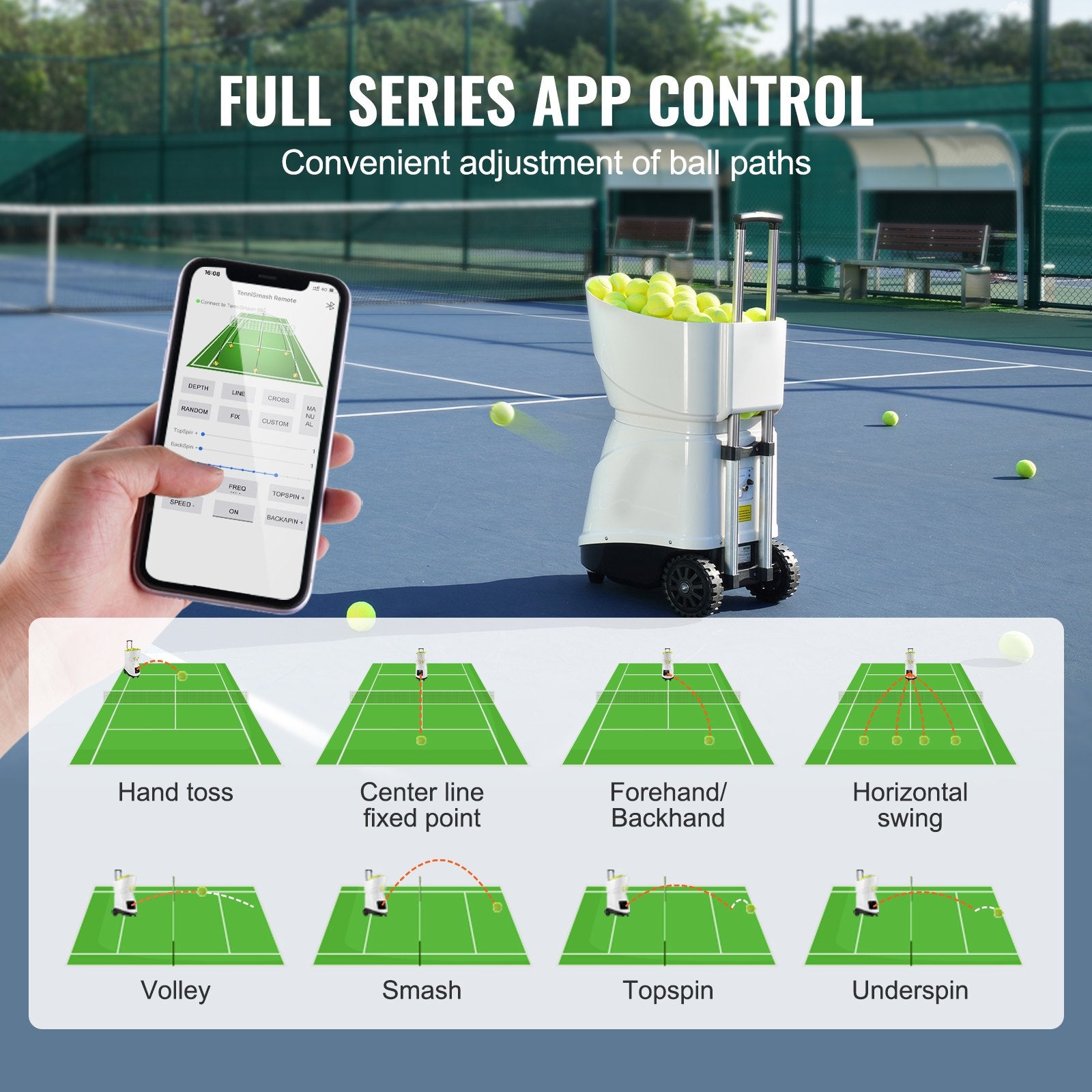 Tennis Ball Machine Automatic Portable Ball Launcher Training Practice V952-WQFQJYX06JCKSGF84V3