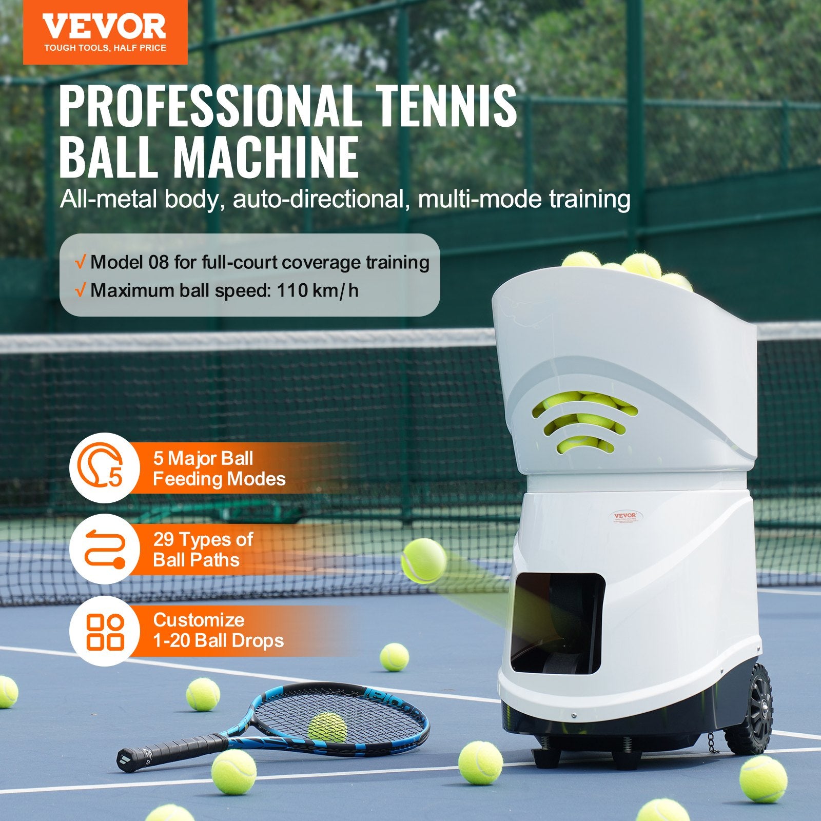 Tennis Ball Machine Automatic Portable Ball Launcher Training Practice V952-WQFQJYX08JJKK5U4SV3