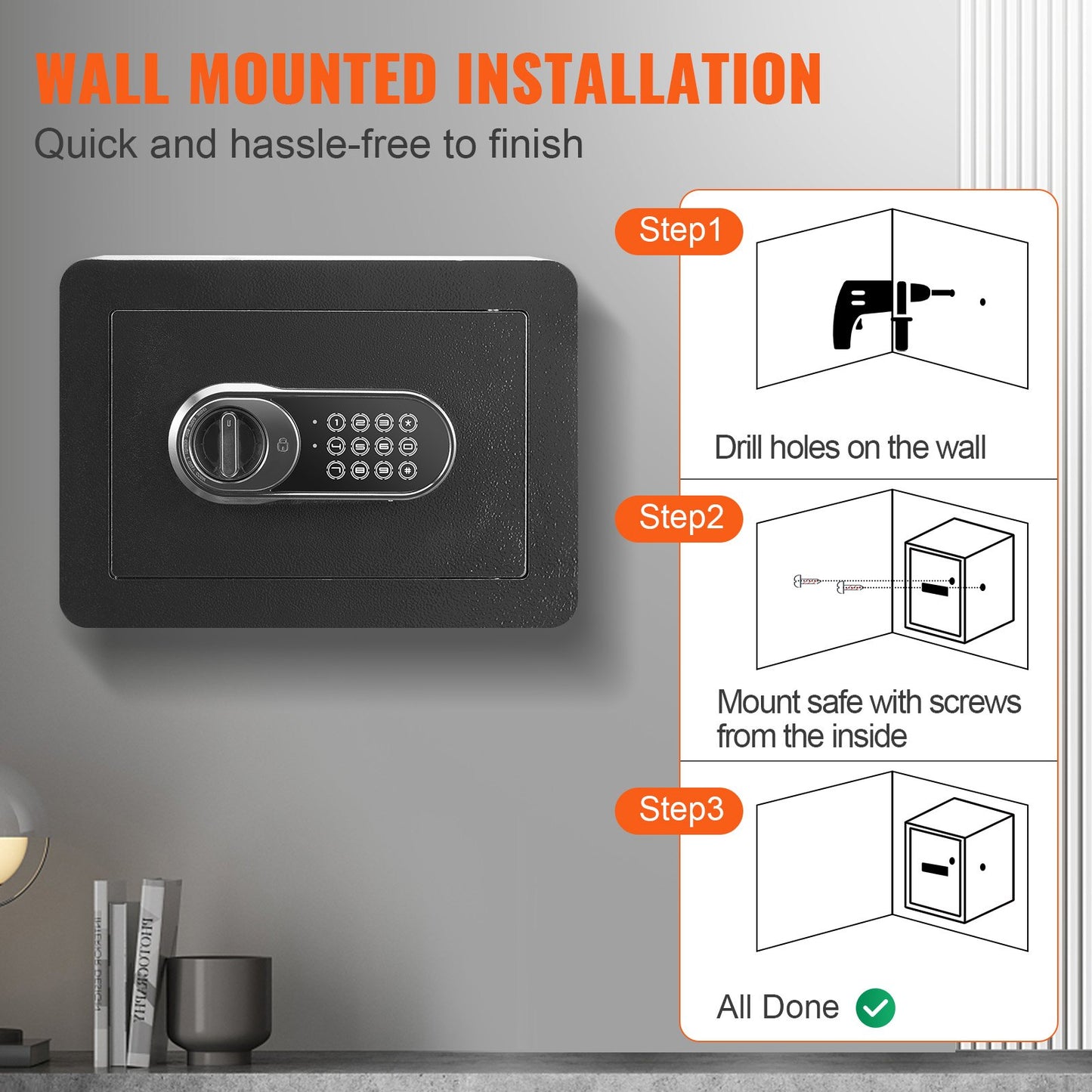 Safe, 0.5 Cubic Feet Home Safe, Steel Security Safe with Digital Keypad and 2 Keys, Wall-Mounted Cabinet Safe V952-WSBXJHSWSLF05IINNV0