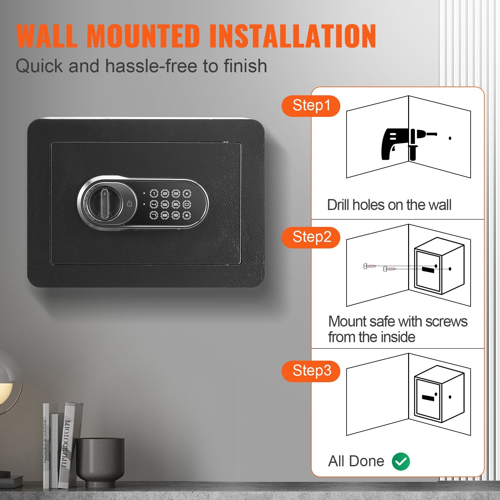 Safe, 0.5 Cubic Feet Home Safe, Steel Security Safe with Digital Keypad and 2 Keys, Wall-Mounted Cabinet Safe V952-WSBXJHSWSLF05IINNV0