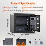 Safe 1.2 Cubic Feet Home Safe Steel for Cash Gold 15.8x11.8x13.8 inch V952-WSBXJHSWSLF12DSJDV0