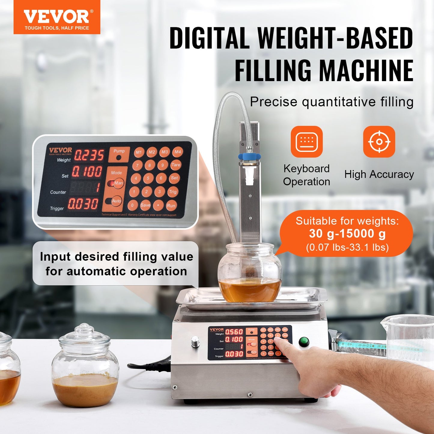 Liquid Filling Machine, 30-15000 g Weighing Capacity, Automatic Bottle Filler Machine Bottling Machine V952-WSDBGYGZJGMBTKOXGV3