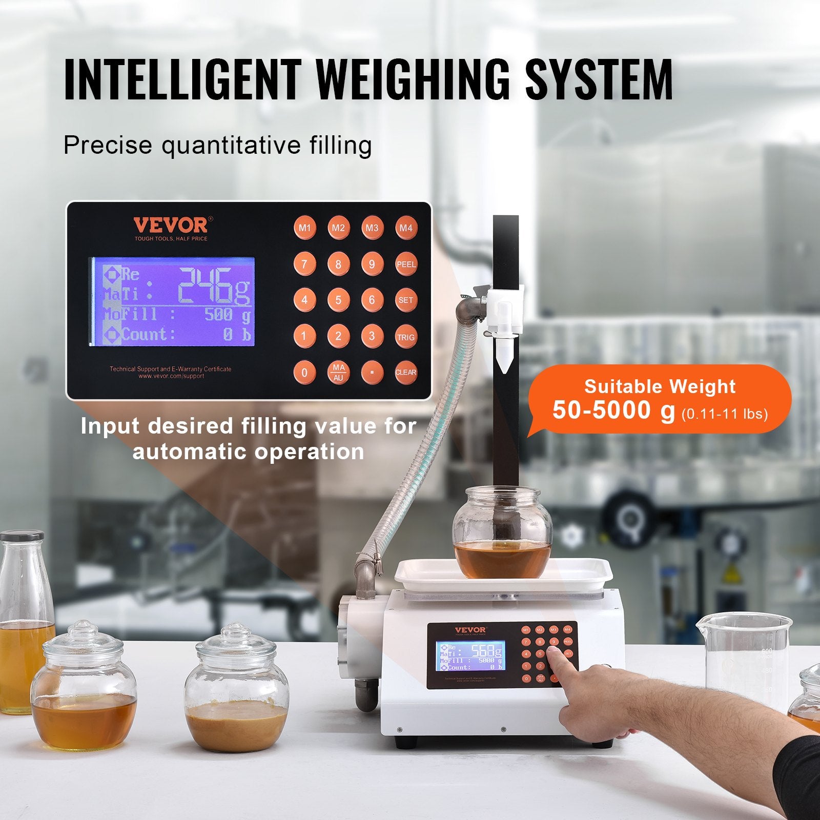 Liquid Filling Machine, 50-5000 g Weighing Capacity, Automatic Bottle Filler Machine Bottling Machine Gear V952-WSDBGYGZJWXX420VCV3