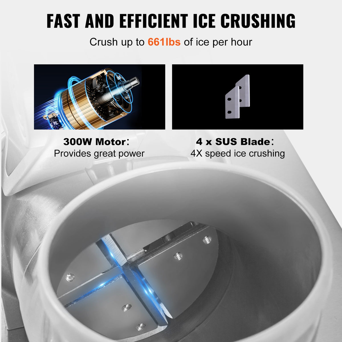 Commercial Ice Shaver Crusher, 661lbs Per Hour Electric Snow Cone Maker, 350W Shaved Ice Machine with Dual V952-WSDSLPBXG110VDAN2V3
