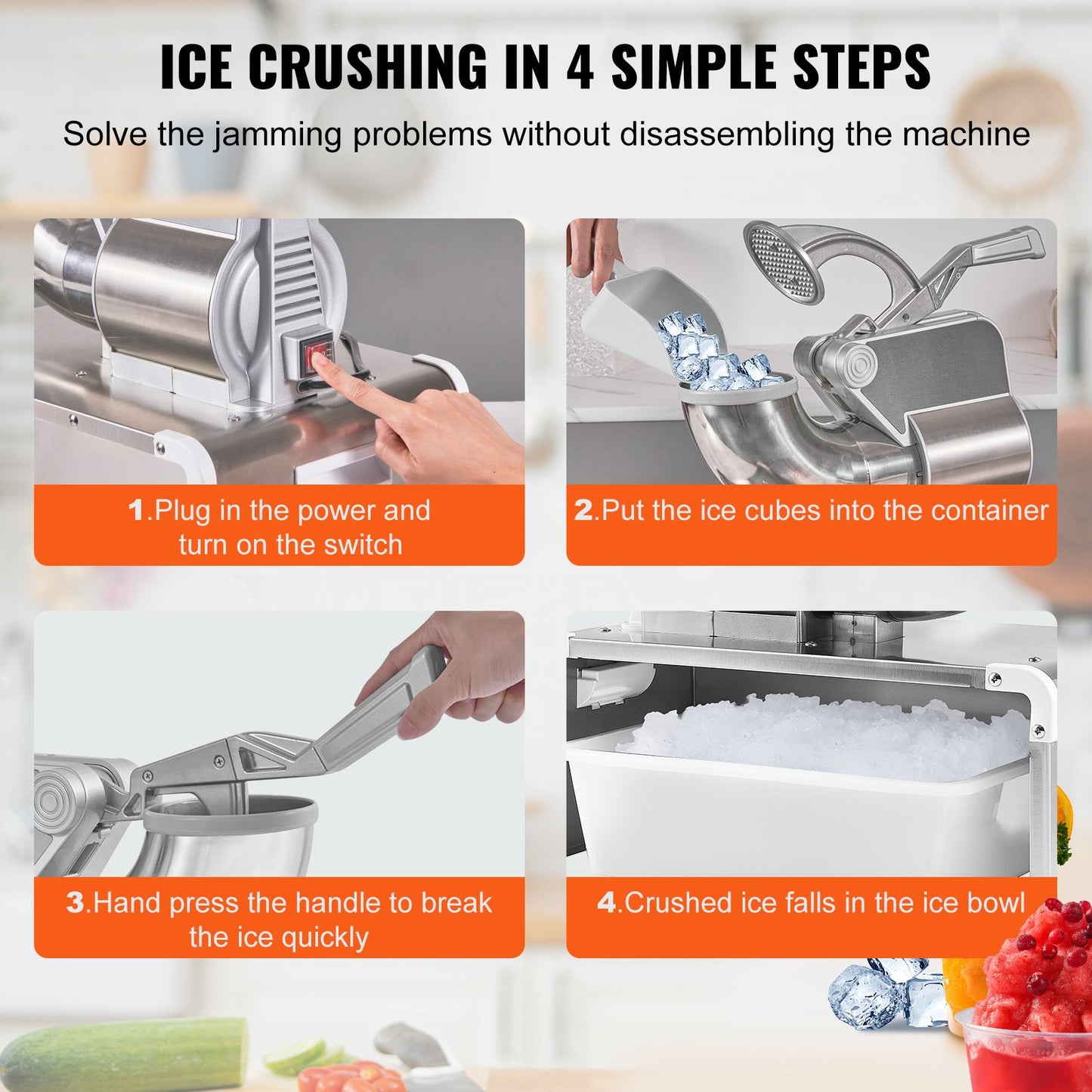 Commercial Ice Shaver Crusher, 661lbs Per Hour Electric Snow Cone Maker, 350W Shaved Ice Machine with Dual V952-WSDSLPBXG110VDAN2V3