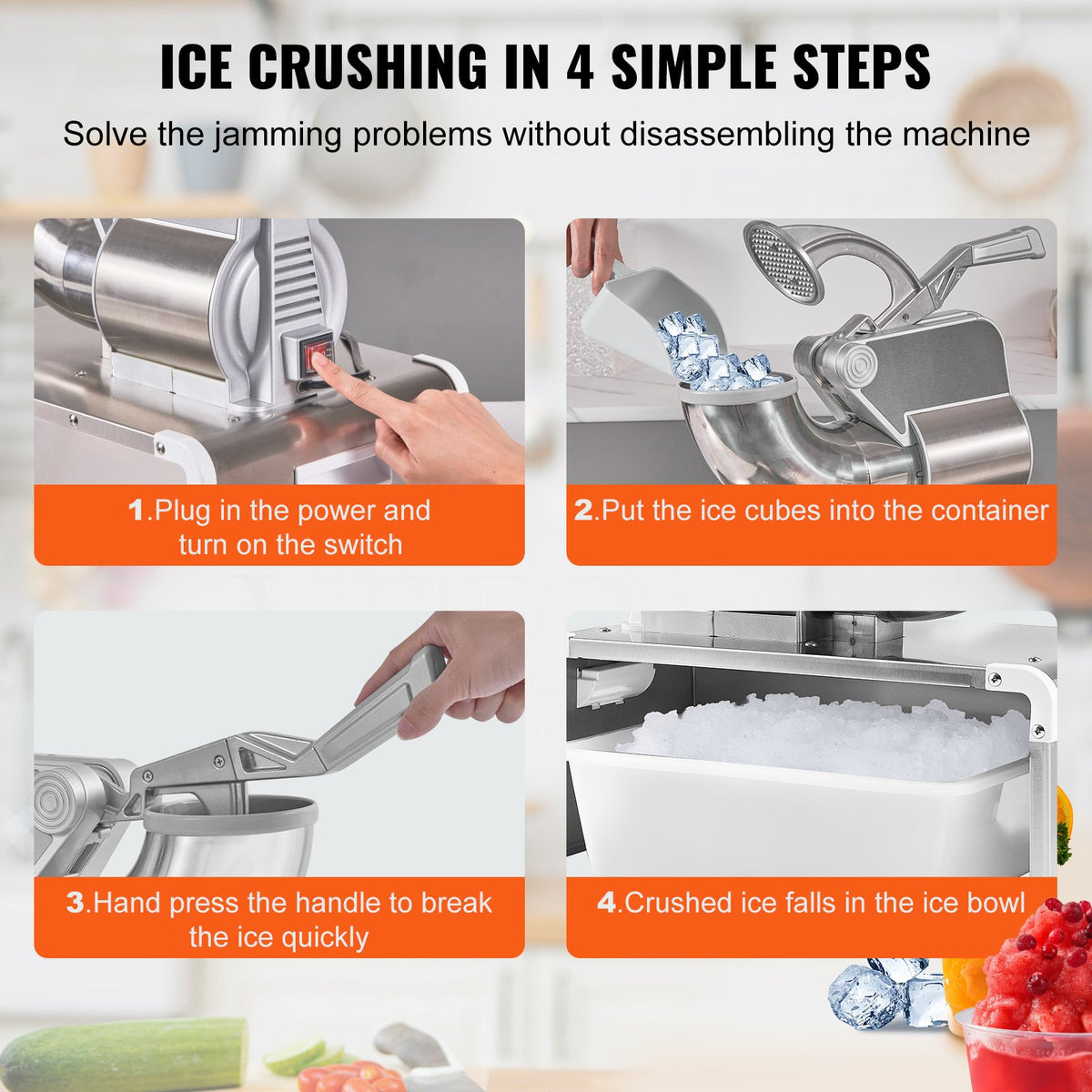 Commercial Ice Shaver Crusher, 661lbs Per Hour Electric Snow Cone Maker, 350W Shaved Ice Machine with Dual V952-WSDSLPBXG110VDAN2V3