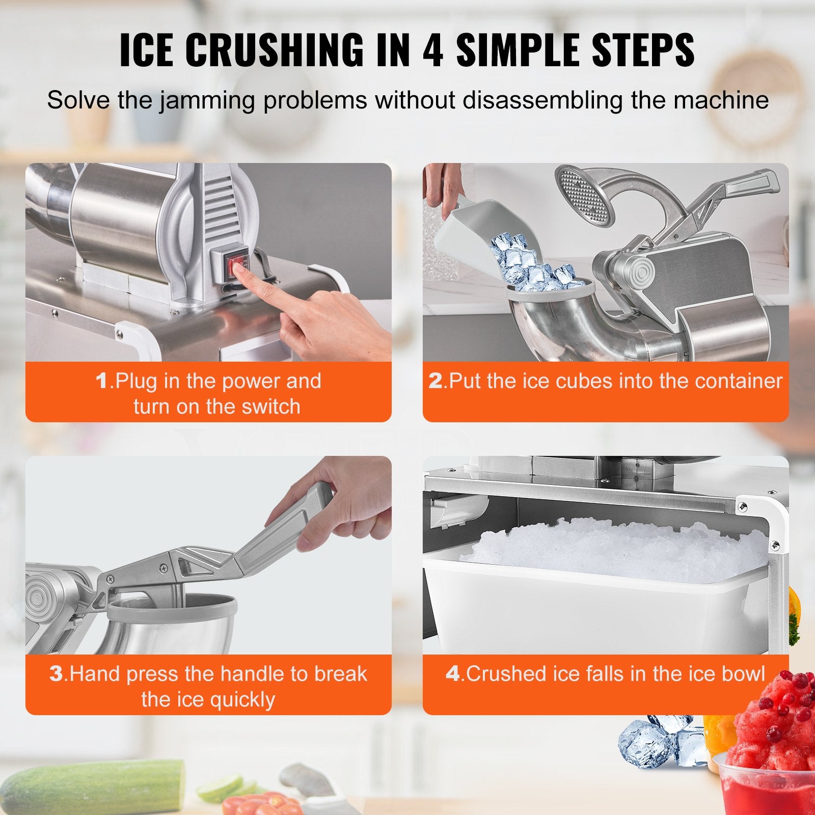 Commercial Ice Shaver Crusher, 661lbs Per Hour Electric Snow Cone Maker, 350W Shaved Ice Machine with Dual V952-WSDSLPBXG110VDAN2V3