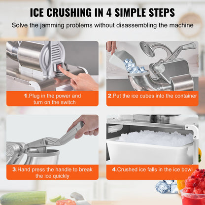 Commercial Ice Shaver Crusher, 661lbs Per Hour Electric Snow Cone Maker, 350W Shaved Ice Machine with Dual V952-WSDSLPBXG110VDAN2V3