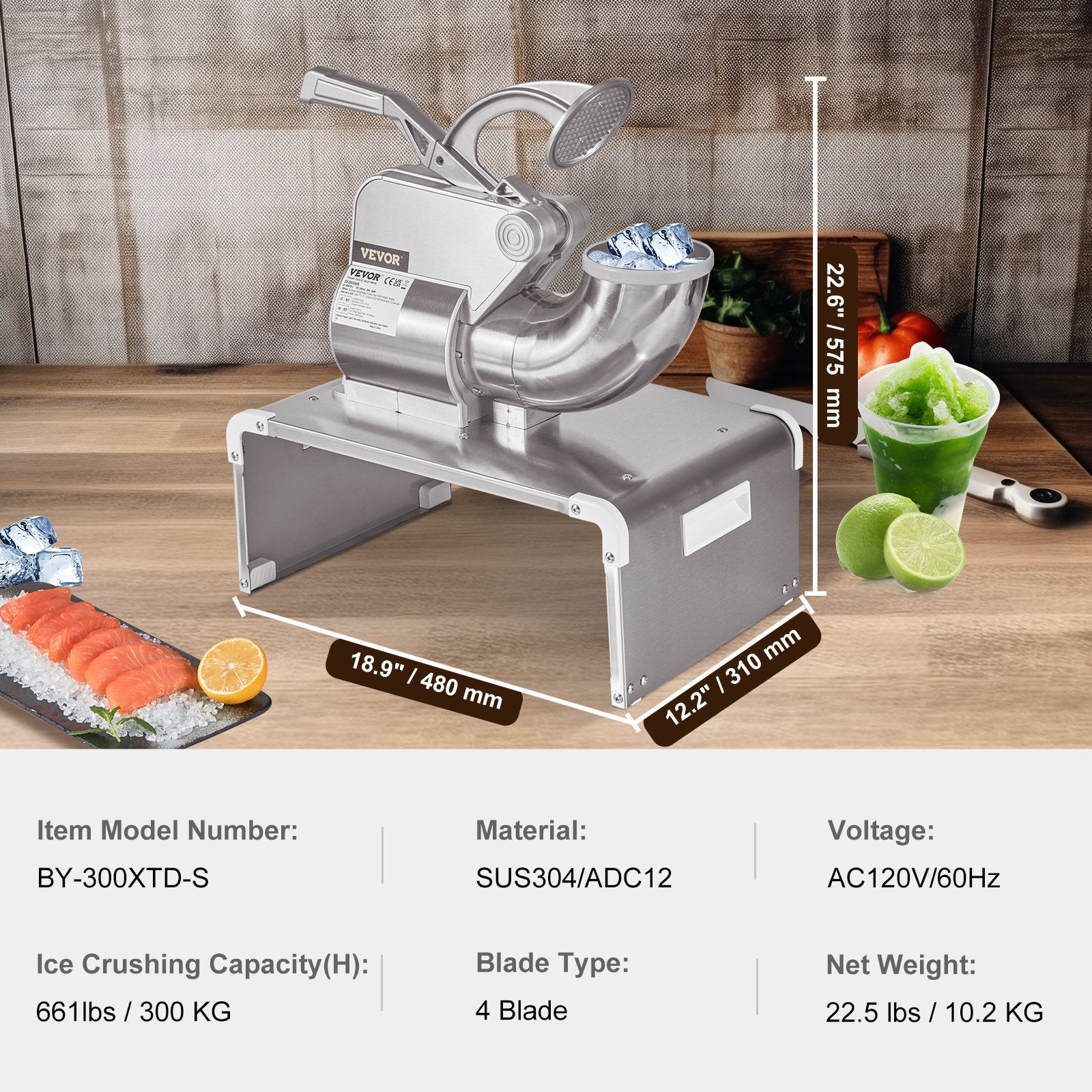 Commercial Ice Shaver Crusher, 661lbs Per Hour Electric Snow Cone Maker, 350W Shaved Ice Machine with Dual V952-WSDSLPBXG110VDAN2V3