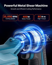 Metal Shear, Sheet Metal Cutter Cordless with 360-Degree Pivoting Head, Double Blades, 25000 RPM Speed, Cuts V952-WSJSJQJJSBDDOYCP9001V9