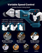 Metal Shear, Sheet Metal Cutter Cordless with 360-Degree Pivoting Head, Double Blades, 25000 RPM Speed, Cuts V952-WSJSJQJJSBDDOYCP9001V9