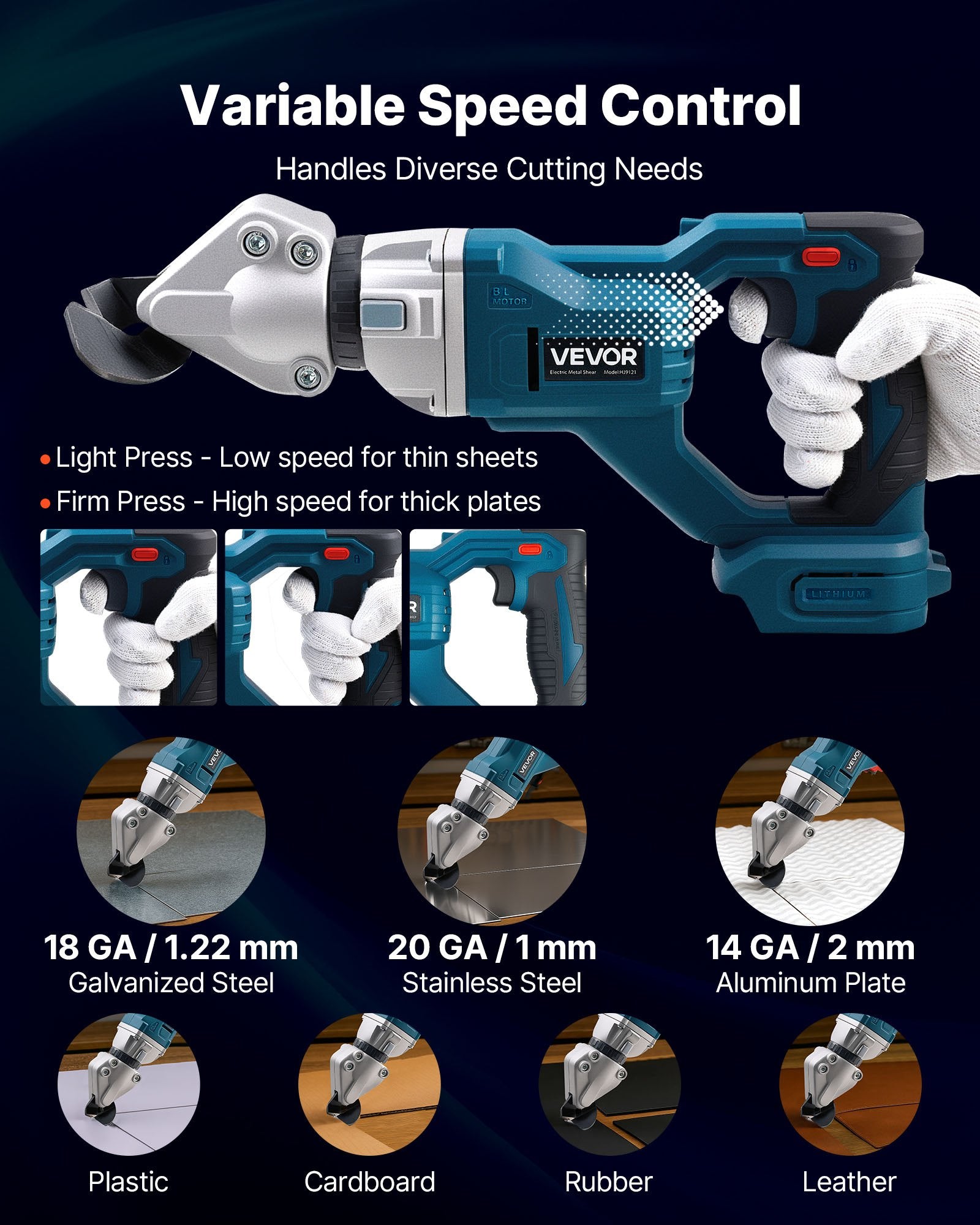 Metal Shear, Sheet Metal Cutter Cordless with 360-Degree Pivoting Head, Double Blades, 25000 RPM Speed, Cuts V952-WSJSJQJJSBDDOYCP9001V9