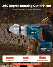 Metal Shear, Sheet Metal Cutter Cordless with 360-Degree Pivoting Head, Double Blades, 25000 RPM Speed, Cuts V952-WSJSJQJJSBDDOYCP9001V9