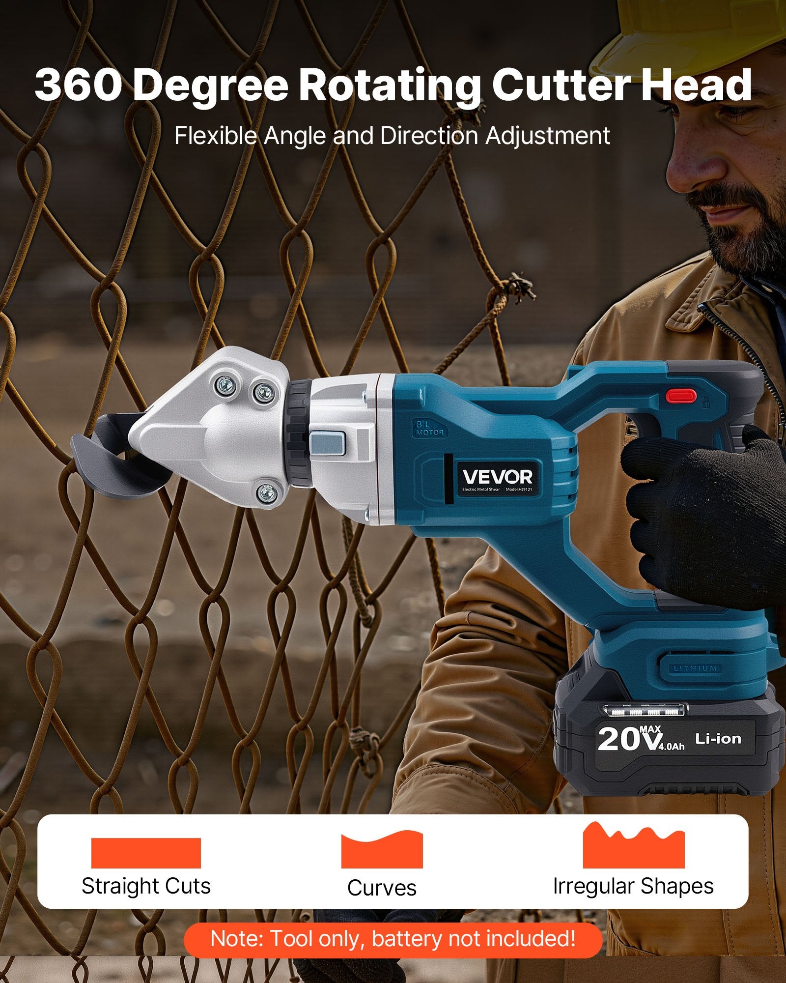 Metal Shear, Sheet Metal Cutter Cordless with 360-Degree Pivoting Head, Double Blades, 25000 RPM Speed, Cuts V952-WSJSJQJJSBDDOYCP9001V9