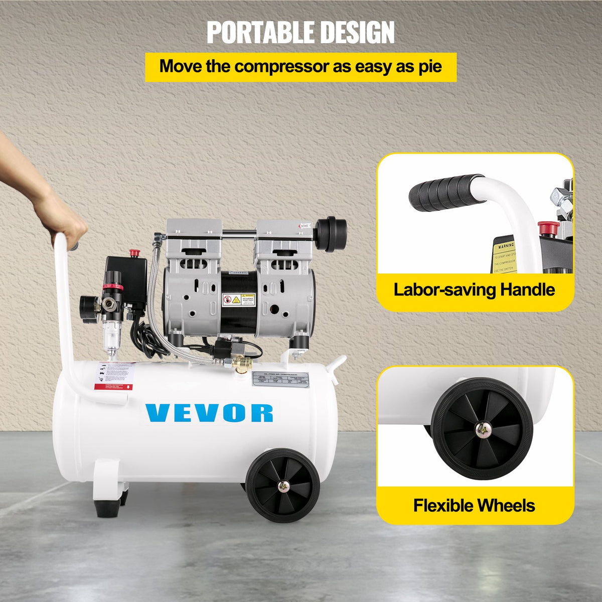 Air Compressor 6.6 Gallon, Portable Air Compressor 1 HP, Oil Free Air Compressor Steel Tank 750W, Pancake Air V952-WSKYJ750-25L00001V3