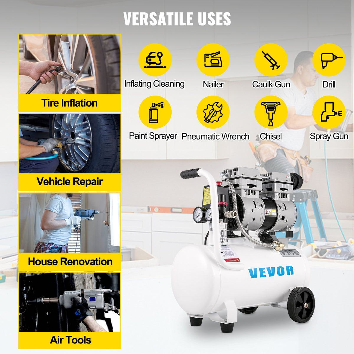 Air Compressor 6.6 Gallon, Portable Air Compressor 1 HP, Oil Free Air Compressor Steel Tank 750W, Pancake Air V952-WSKYJ750-25L00001V3