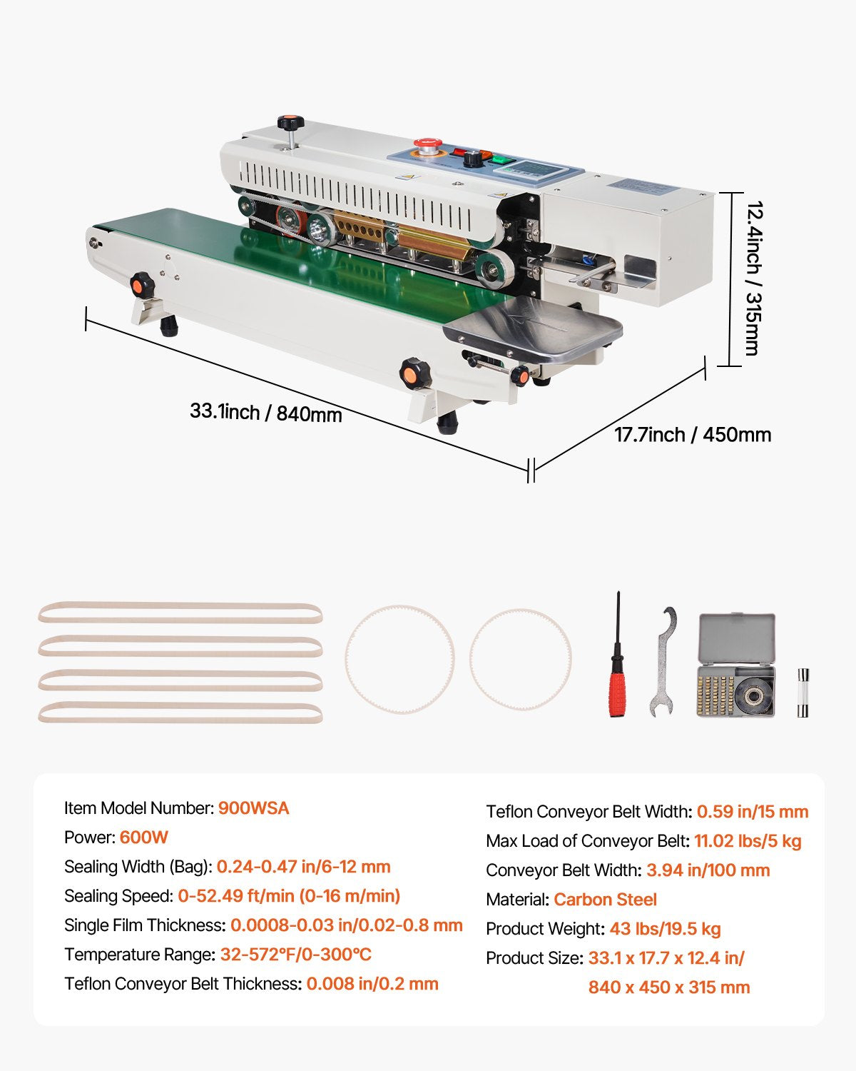Continuous Bag Band Sealing Machine, 6-12 mm Seal Width, Horizontal Band Sealer Machine with Digital V952-WSLXFKJTBPQBCF313V3